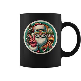 Vintage Santa Victory Sign Christmas Tree Fireplace Retro Coffee Mug - Thegiftio UK