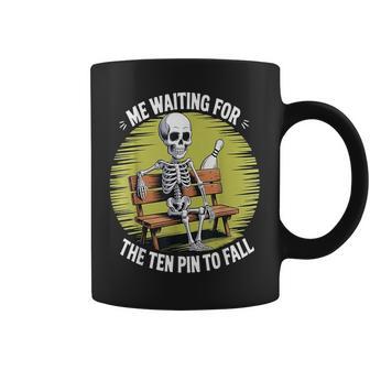 Me Waiting For The Ten Pin To Fall Skeleton Bowling Coffee Mug | Mazezy