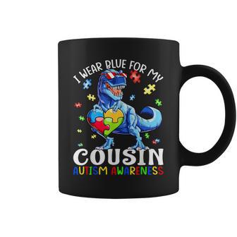 I Wear Blue For My Cousin Autism Awareness Dinosaur T Rex Coffee Mug - Thegiftio UK