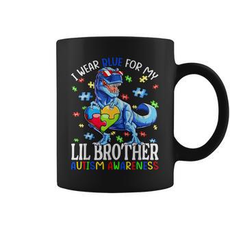 I Wear Blue For My Lil Brother Autism Awareness Dinosaur Coffee Mug - Thegiftio UK