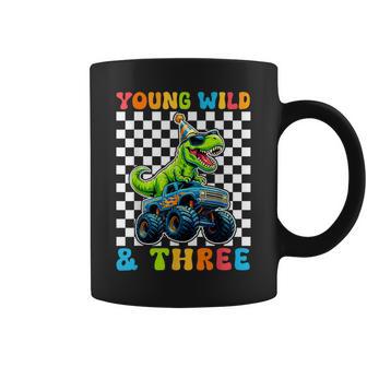 Young Wild & Three T-Rex Dino Monster Truck 3Rd Birthday Coffee Mug - Thegiftio UK