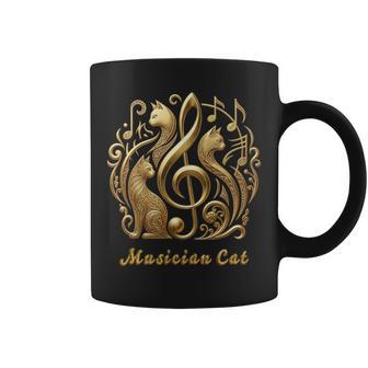 「Musician Cat 」 いつも猫気分 楽器と猫の調べ 音楽記号 猫エンブレム 肉球 コーヒーマグ - Kawaiitshirt