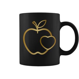 りんご ハート ラインアート かわいい シンプル デザイン 長袖tシャツ コーヒーマグ - Kawaiitshirt