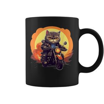 バイカー エキゾチック ショートヘア 猫 乗馬 オートバイ コーヒーマグ - Kawaiitshirt