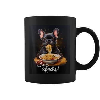 フレンチブルドッグ 食べる パスタ ボンアペティ カラフル ドッグアート コーヒーマグ - Kawaiitshirt