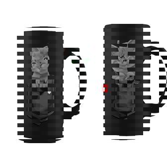 ブリティッシュショートヘア猫 ポケットの中 のぞくかわいい子猫 長袖tシャツ コーヒーマグ - Kawaiitshirt