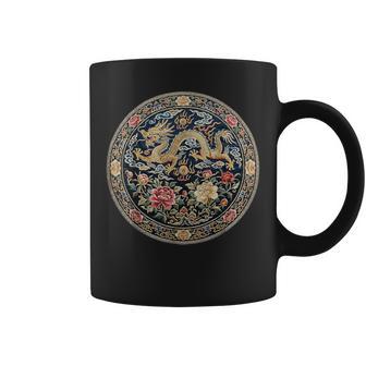 中国刺繍柄 龍 竜 ドラゴン 中国 清朝 ドラマ 牡丹 コーヒーマグ - Kawaiitshirt