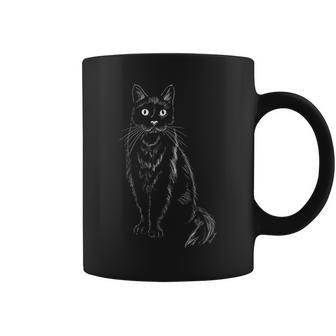 手描きのグラフィック芸術的な芸術的なミニマリズムを描く猫 長袖tシャツ コーヒーマグ - Kawaiitshirt