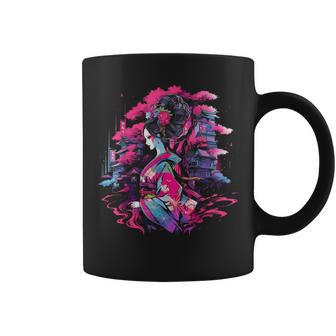 桜と芸者、サイバーパンク・イラストレーション コーヒーマグ - Kawaiitshirt