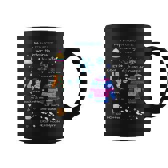 私のお気に入りの冬のものは、居心地の良い帽子、雪の結晶、ホットコーヒーです。 長袖tシャツ コーヒーマグ - Kawaiitshirt