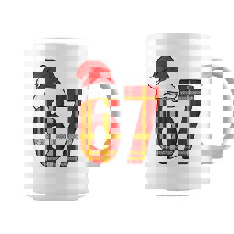 67 Meme Christmas Red And Orange Plaid Xmas Pajamas Tri-Blend Coffee Mug | Mazezy