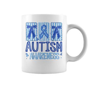 In April We Wear Blue Autism Awareness Coquette Bow Women Coffee Mug | Seseable UK