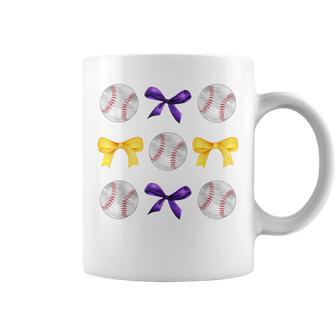 Baseballs & Purple Gold Bows Girls Ball Mom School Pride Coffee Mug - Thegiftio UK