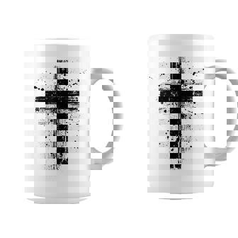 Black Christian Cross Y2k Distressed Graphic Coffee Mug - Thegiftio
