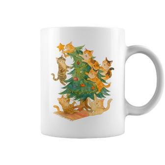 Cats In Christmas Tree Cute Watercolor Holida Coffee Mug | Mazezy