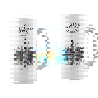 Chicago Illinois Skyline Vintage Watercolor Scenic Travel Coffee Mug | Mazezy