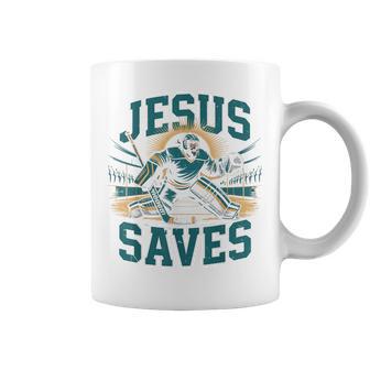 Christian Hockey Jesus Saves Goalie Humor Religious Hockey Coffee Mug - Thegiftio UK