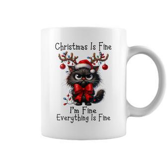 Christmas Is Fine I'm Fine Grumpy Xmas Cat Christmas Chaos Coffee Mug - Monsterry