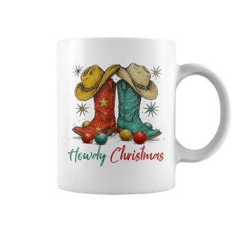Country Western Christmas Howdy Cowboy Boots Holiday Coffee Mug | Mazezy
