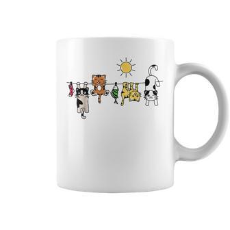 Cute Cats Hanging On A Clothes Line Cat Coffee Mug - Thegiftio UK