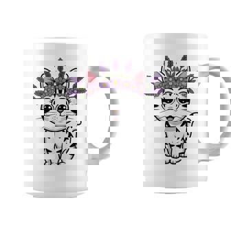 Cute Lavender Purple Flower Crown Cat Kawaii Kitty Floral Coffee Mug | Mazezy