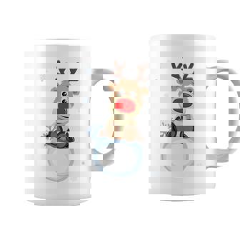 Cute Rudolph Red Nosed Reindeer Snowflakes Merry Christmas Tri-Blend Coffee Mug | Seseable UK