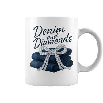 Denim And Diamonds Bow Glam Cowgirl Western For Ladies Coffee Mug - Seseable