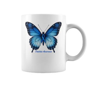Diabetes Awareness Butterfly Ribbon Blue Support Coffee Mug | Mazezy