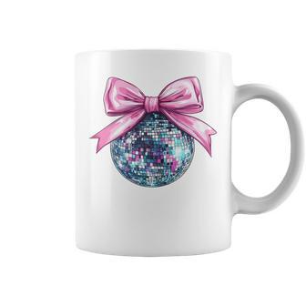 Disco Ball Pink Coquette Bow Cute Dainty Bow Ribbon Girls Coffee Mug | Seseable UK
