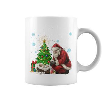 Every Knee Shall Bow Baby Jesus Kneeling Santa Coffee Mug - Thegiftio