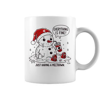 Everything Is Fine Snowman Just Having Meltdown Christmas Coffee Mug - Monsterry