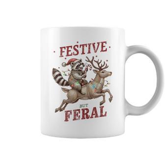 Festive But Feral Xmas Christmas Raccoon Coffee Mug - Thegiftio UK