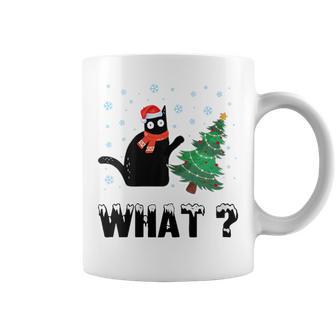 Black Cat Pushing Christmas Tree Over Cat Christmas Coffee Mug - Thegiftio UK