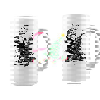 Black Dog Pushing Christmas Tree Over Dog What Xmas Coffee Mug | Mazezy