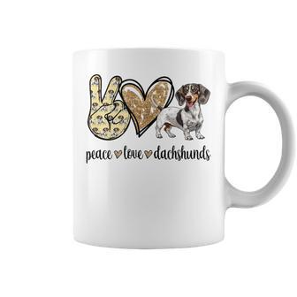 Girls Peace Love Piebald Dachshund Lover Coffee Mug - Thegiftio