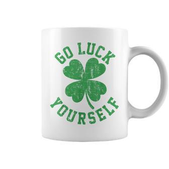 Go Luck Yourself Sarcastic 4 Leaf Clover St Patrick's Coffee Mug | Mazezy