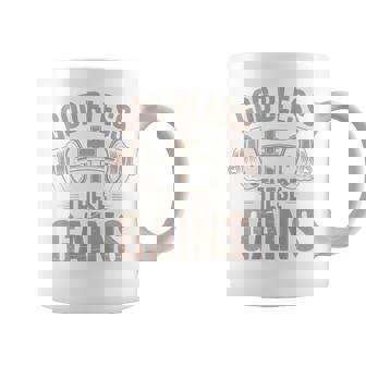 God Bless These Gains Christian Workout Barbell Cross Coffee Mug | Mazezy