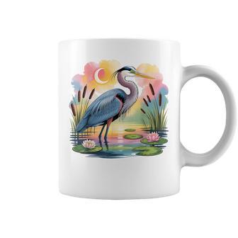 Great Blue Heron Wading At Dawn Beautiful Birding Bird Lover Coffee Mug - Monsterry