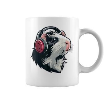 Guinea Pig With Headphones Cute Animal Motif Coffee Mug | Mazezy