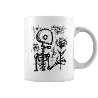 Hand Drawn Skeleton Holding Flower Coffee Mug - Thegiftio UK