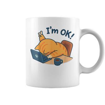 I'm Ok おかしな猫 在宅勤務 コーヒーミーム コーヒーマグ - Kawaiitshirt