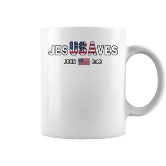 Jesus Saves Usa American Flag Patriotic Christian Faith Coffee Mug - Monsterry