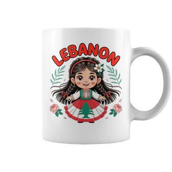 Lebanese Girl Traditional Dress With Flag Colors And Flowers Coffee Mug - Thegiftio UK