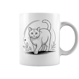 Line Art European Burmese Cat Minimalist Graphic Print Coffee Mug - Monsterry