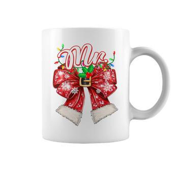Mr & Mrs Couples Coquette Bow Family Christmas Lights Pajama Tri-Blend Coffee Mug - Thegiftio UK