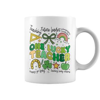 One Lucky Teacher Coquette Groovy St Patrick's Day Teachers Coffee Mug | Seseable CA