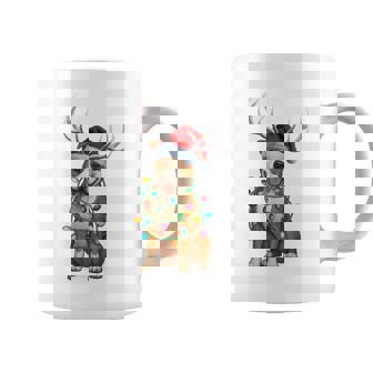 Pitbull Terrier Christmas Lights Santa Hat Reindeer Pajama Coffee Mug - Monsterry
