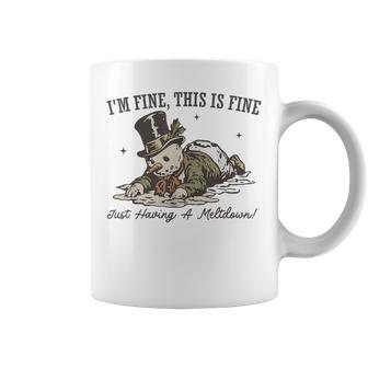 Retro I'm Fine This Is Fine Just Having Meltdown Christmas Coffee Mug - Monsterry
