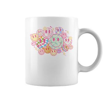 Retro Smile Face Flower Happy Face Checkered Pattern Coffee Mug - Thegiftio