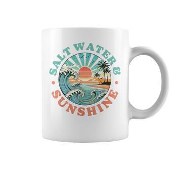 Salt Water And Sunshine Retro Beach Wave Sunset Palm Tree Coffee Mug | Mazezy